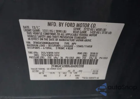 2016 Ford Flex Limited from USA, damaged, VIN 2FMGK5D88GBA00208